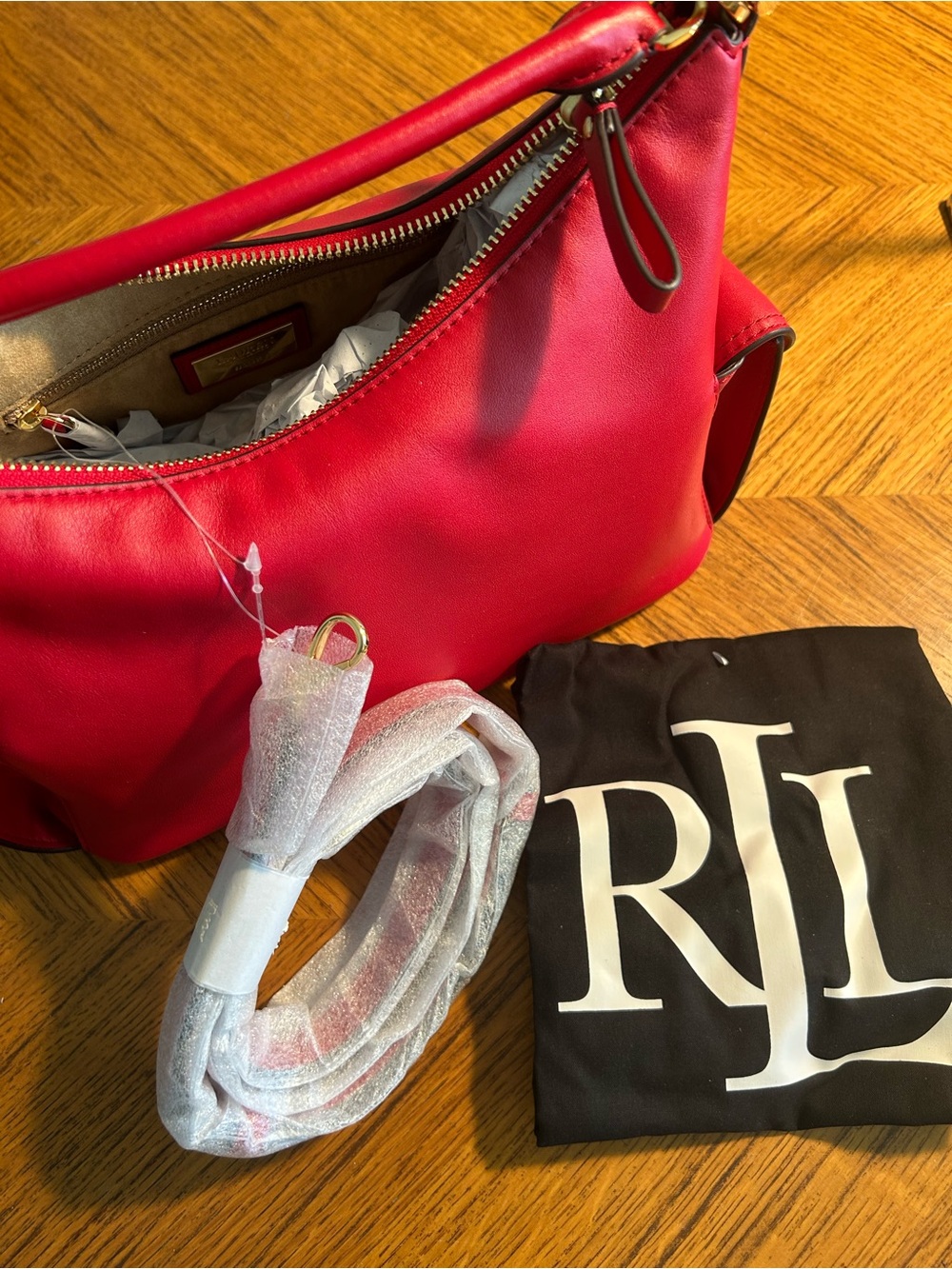 New Ralph Lauren Red Leather Shoulder Bag - Picture 7 of 12